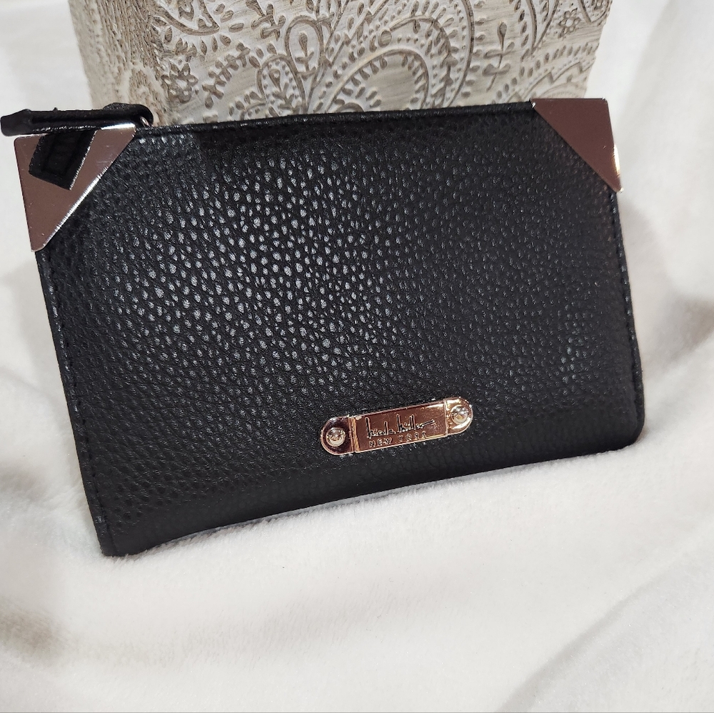Nicole Miller Black Pebbled Leather Multi Section Wallet